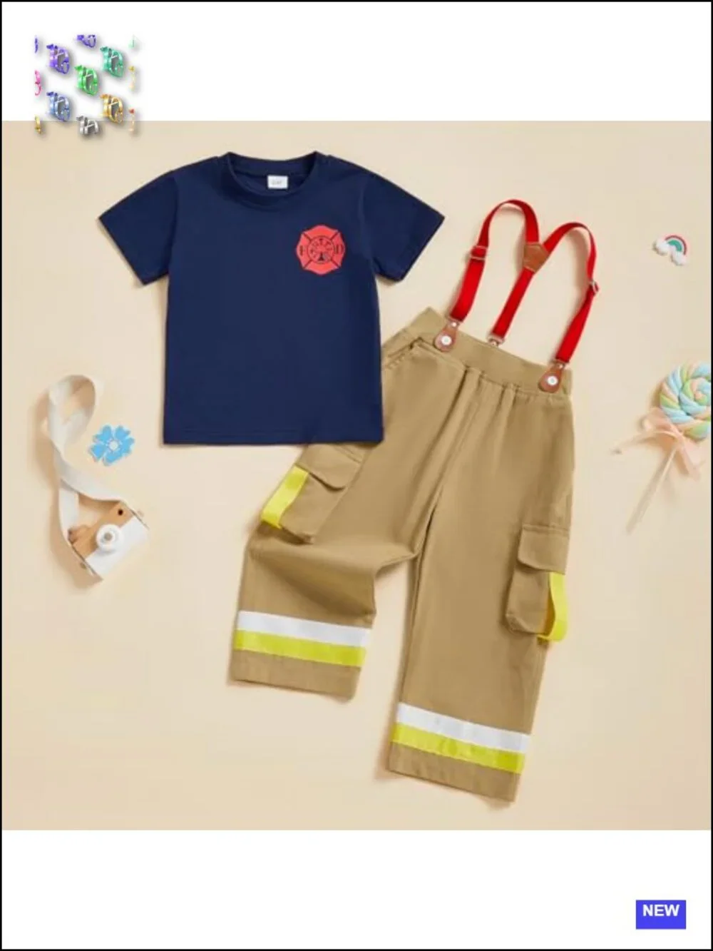 Toddler Firefighter Costume 2 Piece Set Cotton Blend Pretend Play